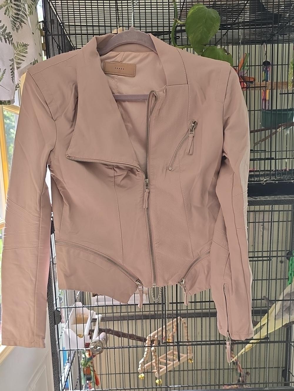 Women’s Blush Pink Asymmetrical Zip Jacket Leather
